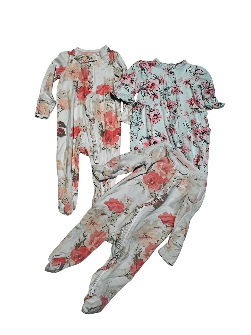 GAP Baby 3M Floral Footed Sleepers in Pink and Mint (3-Pack)